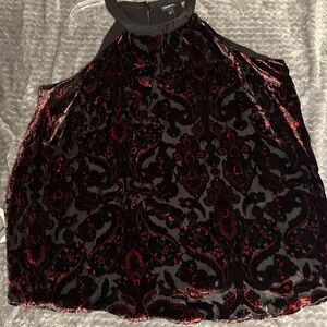 NWOT Torrid Faux Velvet Halter Top with Red and Black Pattern